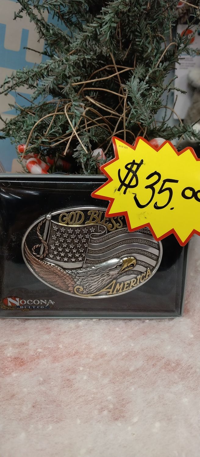 God Bless America Belt Buckle Round