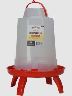 Durvet Poultry Drinker W/Cap And Legs 8L Clear/Red