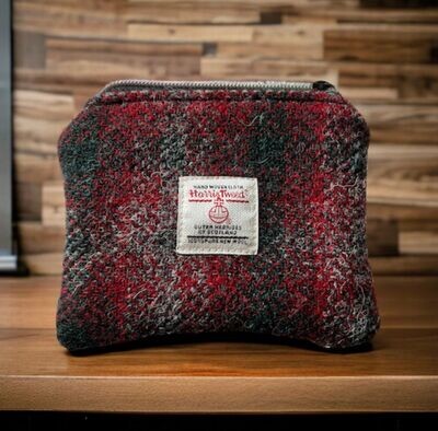 Harris Tweed Coin Purse - Pink Grey/Red Check