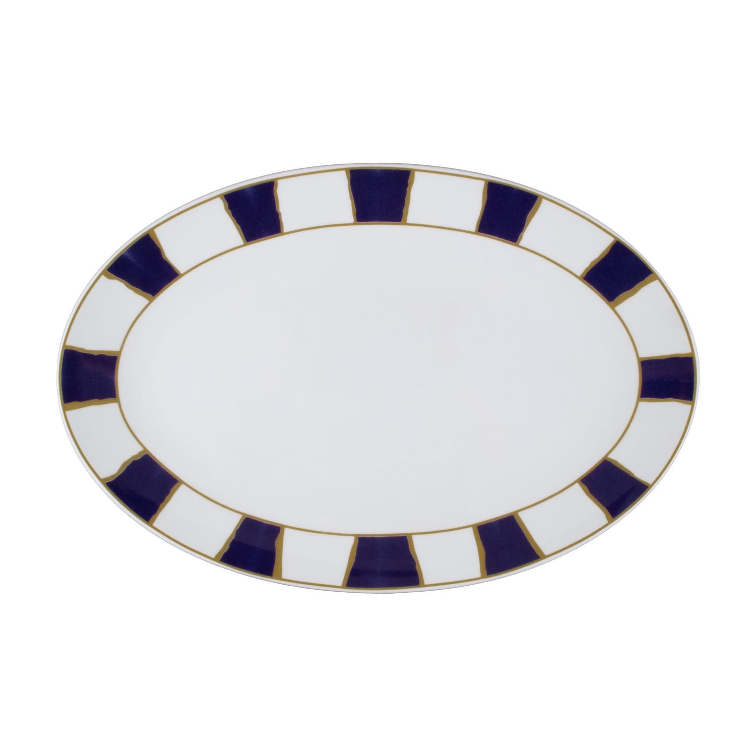 Geminiano Cozzi - Piatto ovale 32 cm Striche Blu e Oro