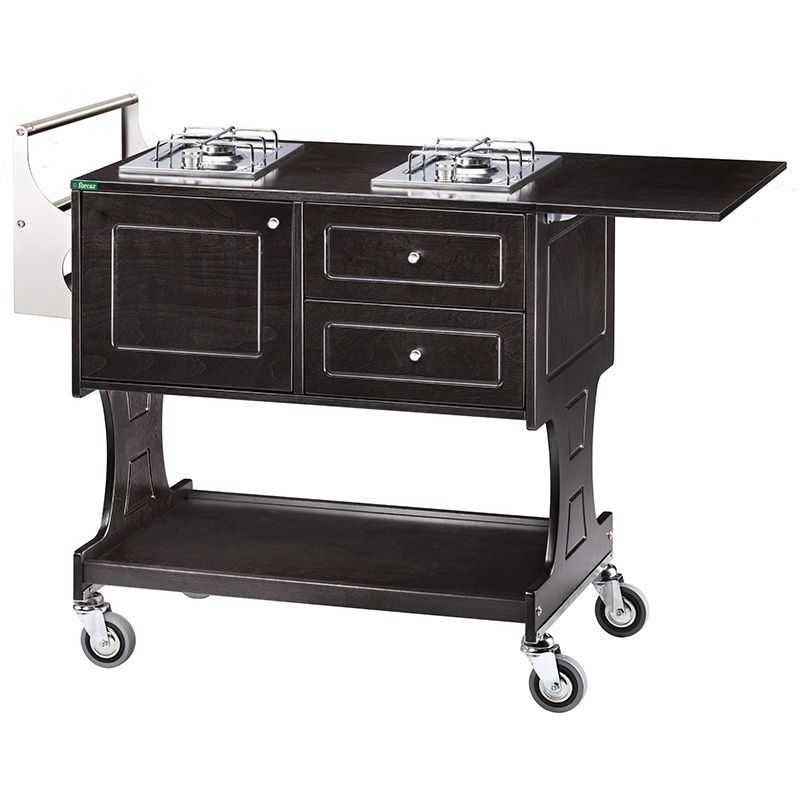 Forcar - Carrello flambè con 2 piastre fuoco 145 x 58 cm Nero