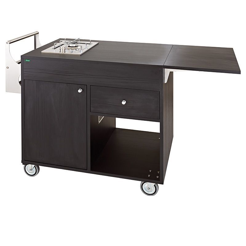 Forcar - Carrello flambè con piastra fuoco e portabottiglie 137 x 57 cm Nero