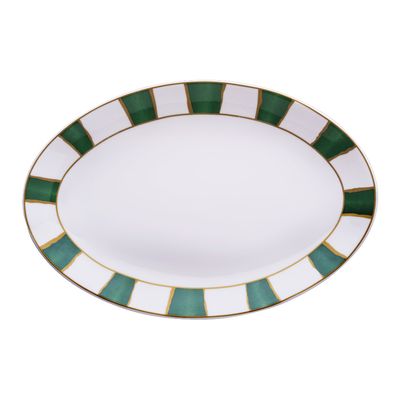 Geminiano Cozzi - Piatto ovale 37 x 26,5 cm Striche Verdi e Oro