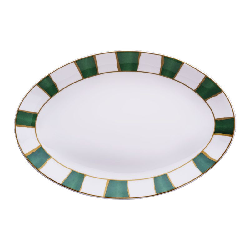 Geminiano Cozzi - Piatto ovale 37 x 26,5 cm Striche Verdi e Oro