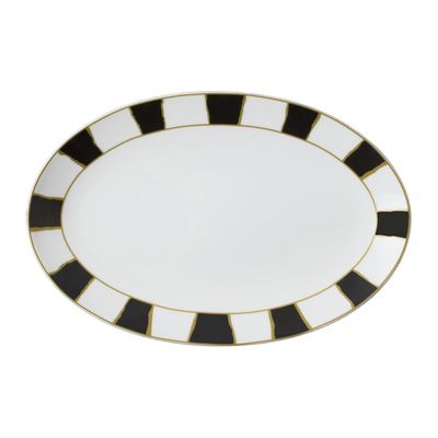 Geminiano Cozzi - Piatto ovale 32 cm Striche Nere e Oro