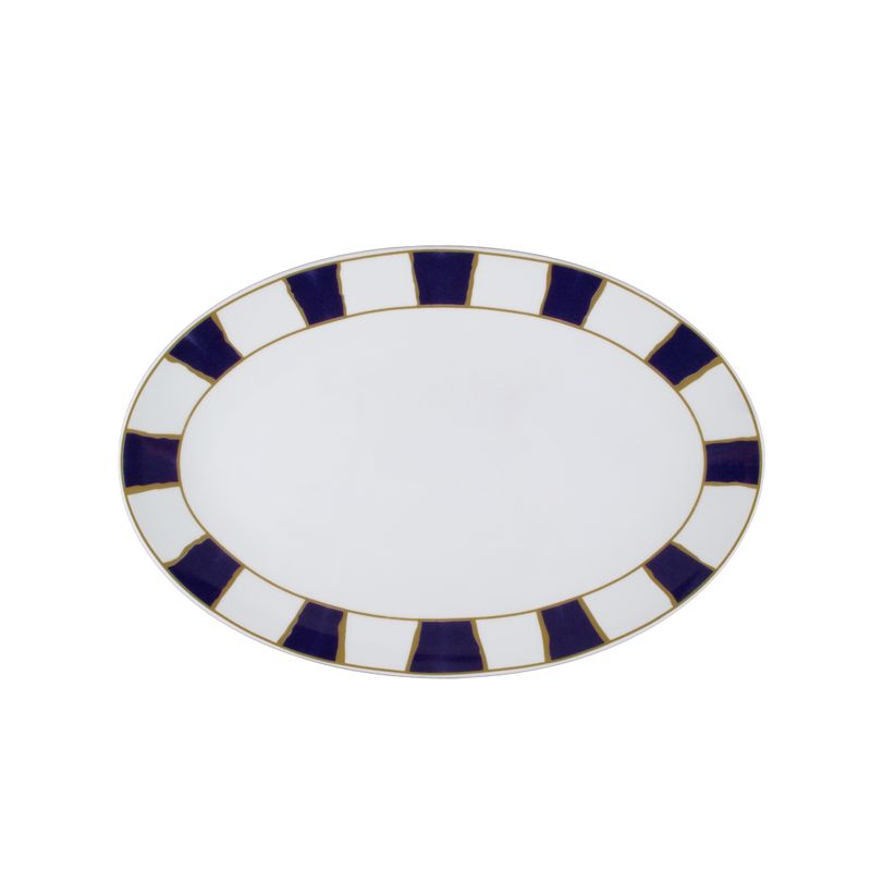 Geminiano Cozzi - Piatto ovale 26 cm Striche Blu e Oro