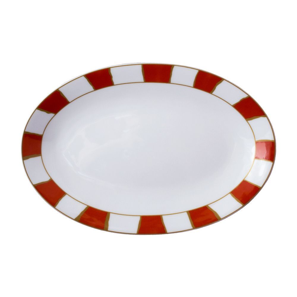 Geminiano Cozzi - Piatto ovale 26 cm Striche Arancio e Oro