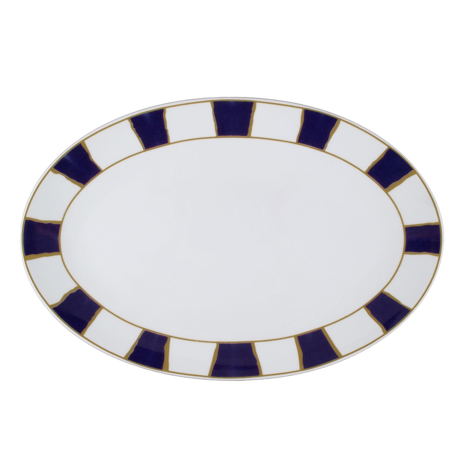 Geminiano Cozzi - Piatto ovale 37 x 26,5 cm Striche Blu e Oro