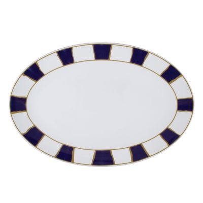 Geminiano Cozzi - Piatto ovale 37 x 26,5 cm Striche Blu e Oro