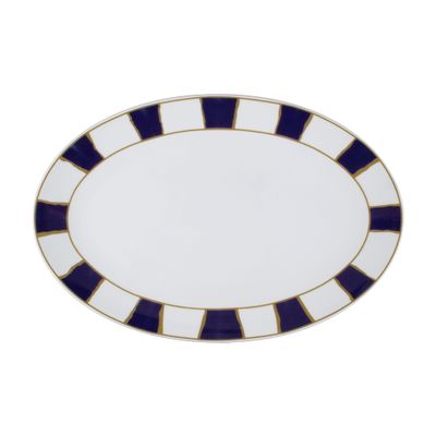 Geminiano Cozzi - Piatto ovale 32 cm Striche Blu e Oro