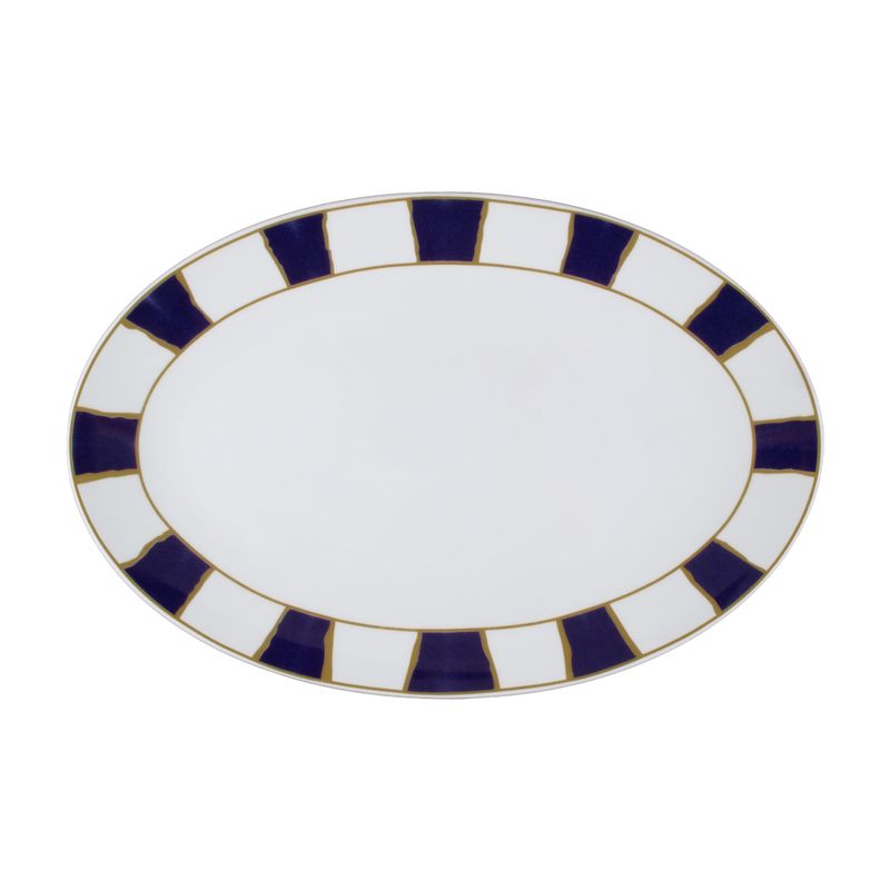 Geminiano Cozzi - Piatto ovale 32 cm Striche Blu e Oro