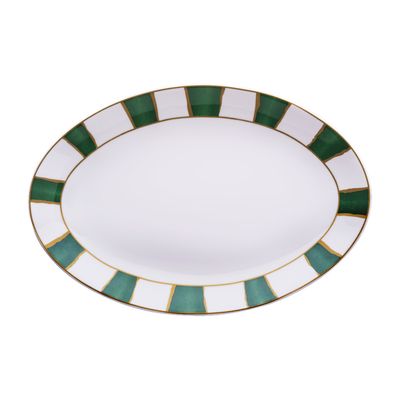 Geminiano Cozzi - Piatto ovale 26 cm Striche Verdi e Oro