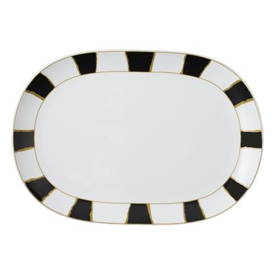 Geminiano Cozzi - Piatto ovale 45 cm Striche Nere e Oro