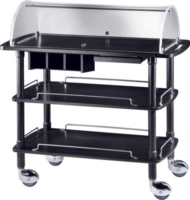 Forcar - Carrello di servizio in legno con cupola 3 piani 110 x 55 cm Nero