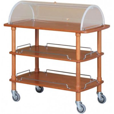 Forcar - Carrello di servizio in legno con cupola 3 piani 110 x 55 cm Noce