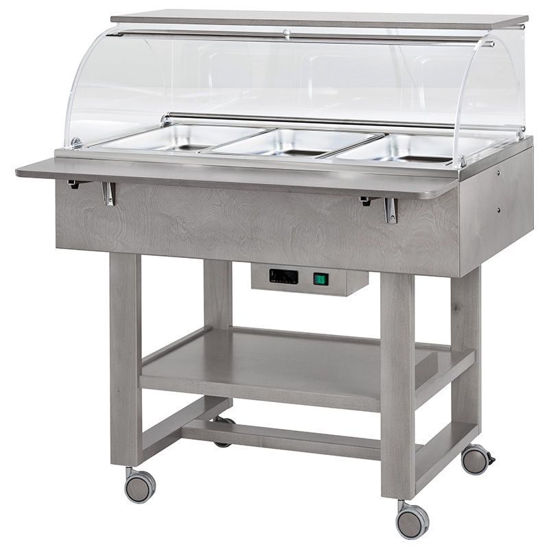 Forcar - Carrello termico a bagnomaria in legno 3 x GN 1/1 Grigio Cenere