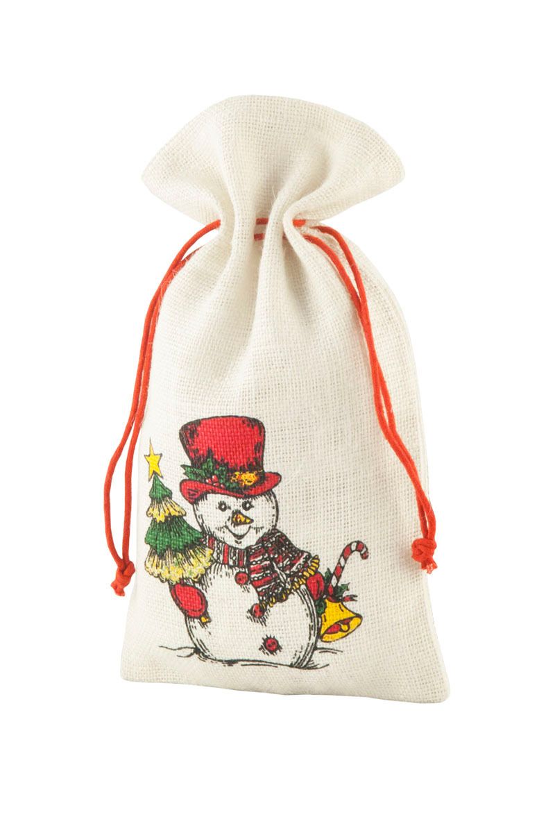Sacchetto Juta Natalizio 20hx16 cm Bianco/Rosso