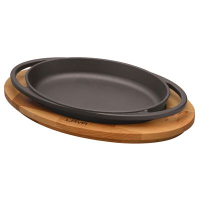 Paderno - Piatto ovale con tagliere legno 21 x 14 cm Ghisa Smaltata
