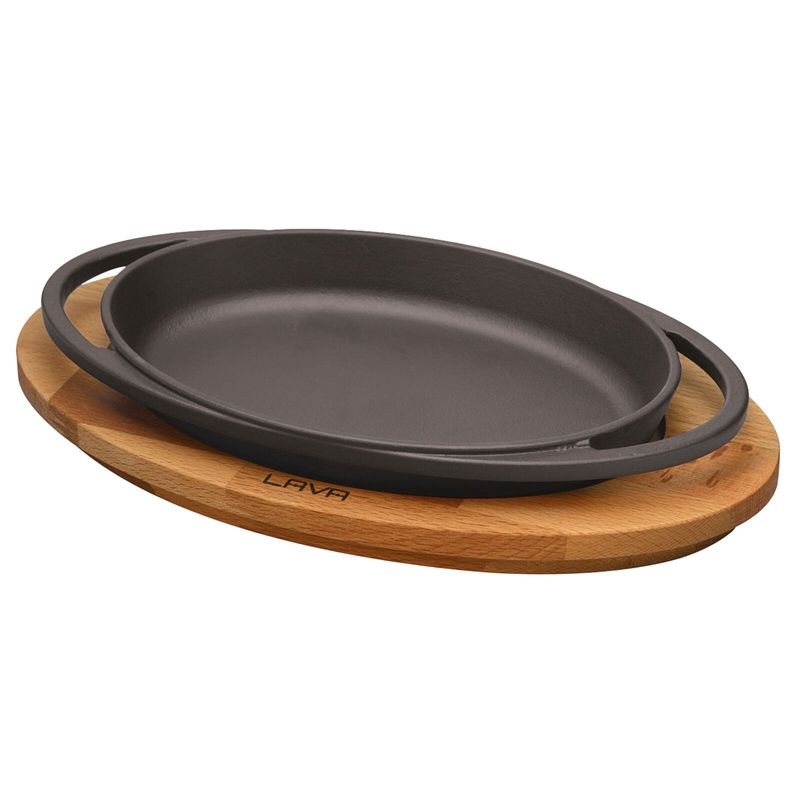 Paderno - Piatto ovale con tagliere legno 21 x 14 cm Ghisa Smaltata