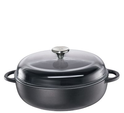 Küchenprofi - Casseruola bassa coperchio in vetro nero 24 cm