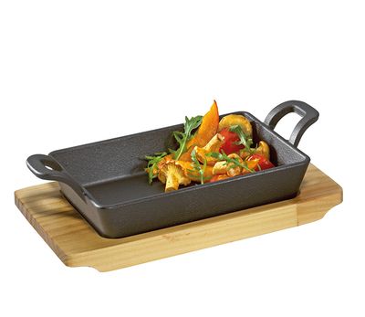 Küchenprofi - Padella per servire angolare con tavola di legno 20,5 x 12,5 cm