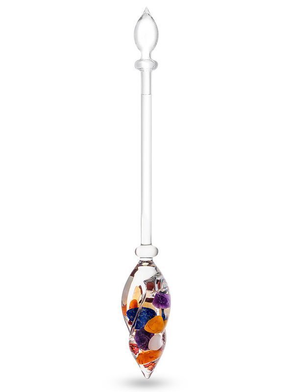 Tirolix - PENDENTE DI VETRO con Opale di latte - Ametista - Cristallo di rocca - Lapislazzuli - Granato - Corniola - Calcite arancione 350mm
