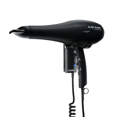 Aliseo - Asciugacapelli Black Mambo con supporto a parete Hang-up e cavo e spina aggiuntiva 1875W