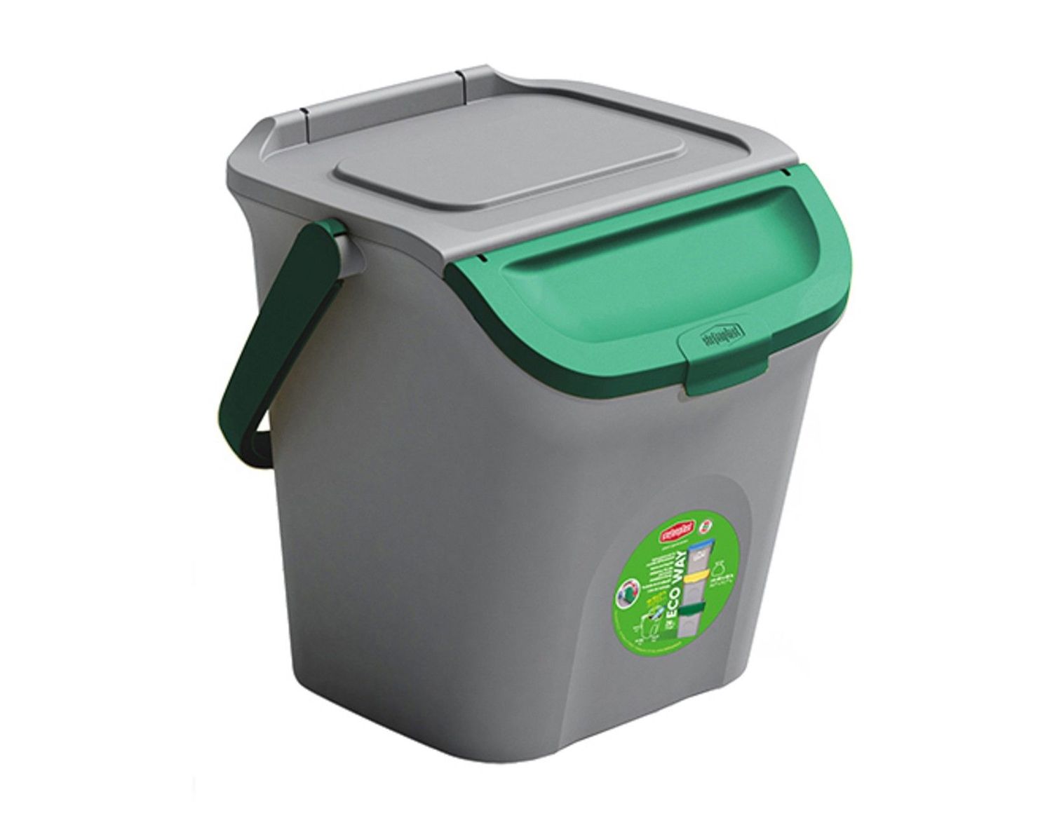Pattumiera 28 l Grigio/Verde Eco Way - Stefanplast