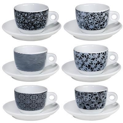 Set 6 Tazze Cappuccino Con Piatto 8 cl Sofia Geometrico - Inker