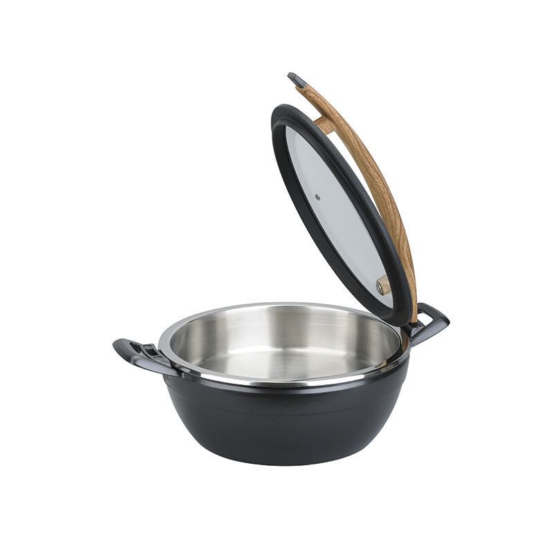 Yegam - Scaldavivande tondo coperchio nero manico effetto legno