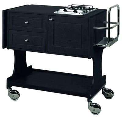 Forcar - Carrello flambè con piastra fuoco e portabottiglie 145 x 58 cm Nero