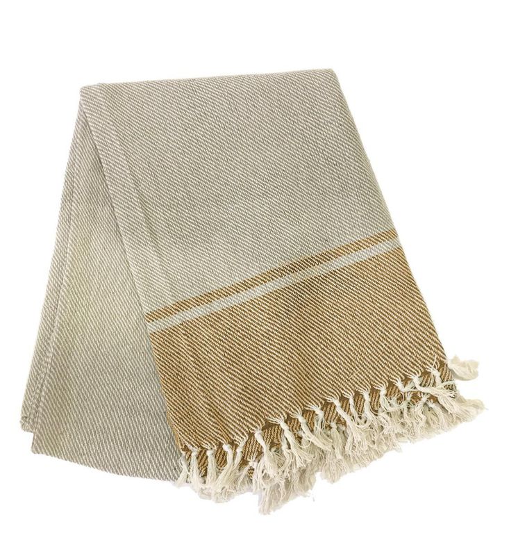 Plaid in cotone con frange 150 x 250 cm Sabbia  - Tirolix