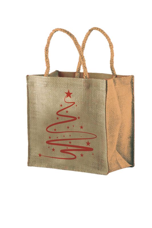 Borsa Juta Cerata Natalizia 20hX20X11 cm Naturale