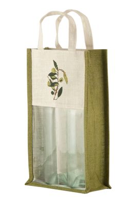 Portabottiglie in Juta Con Stampa 35x20x10 cm Bianco/Verde