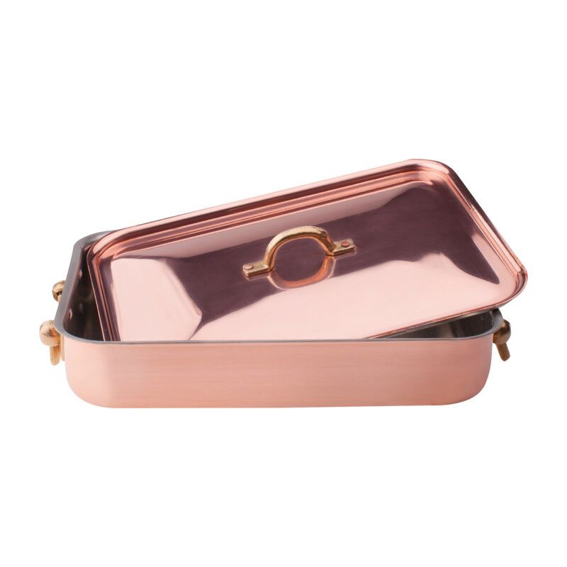 Agnelli - Rostiera Rettangolare 2 Manici 36 x 26 cm Forno - Rame Liscio Stagnato - 3 mm