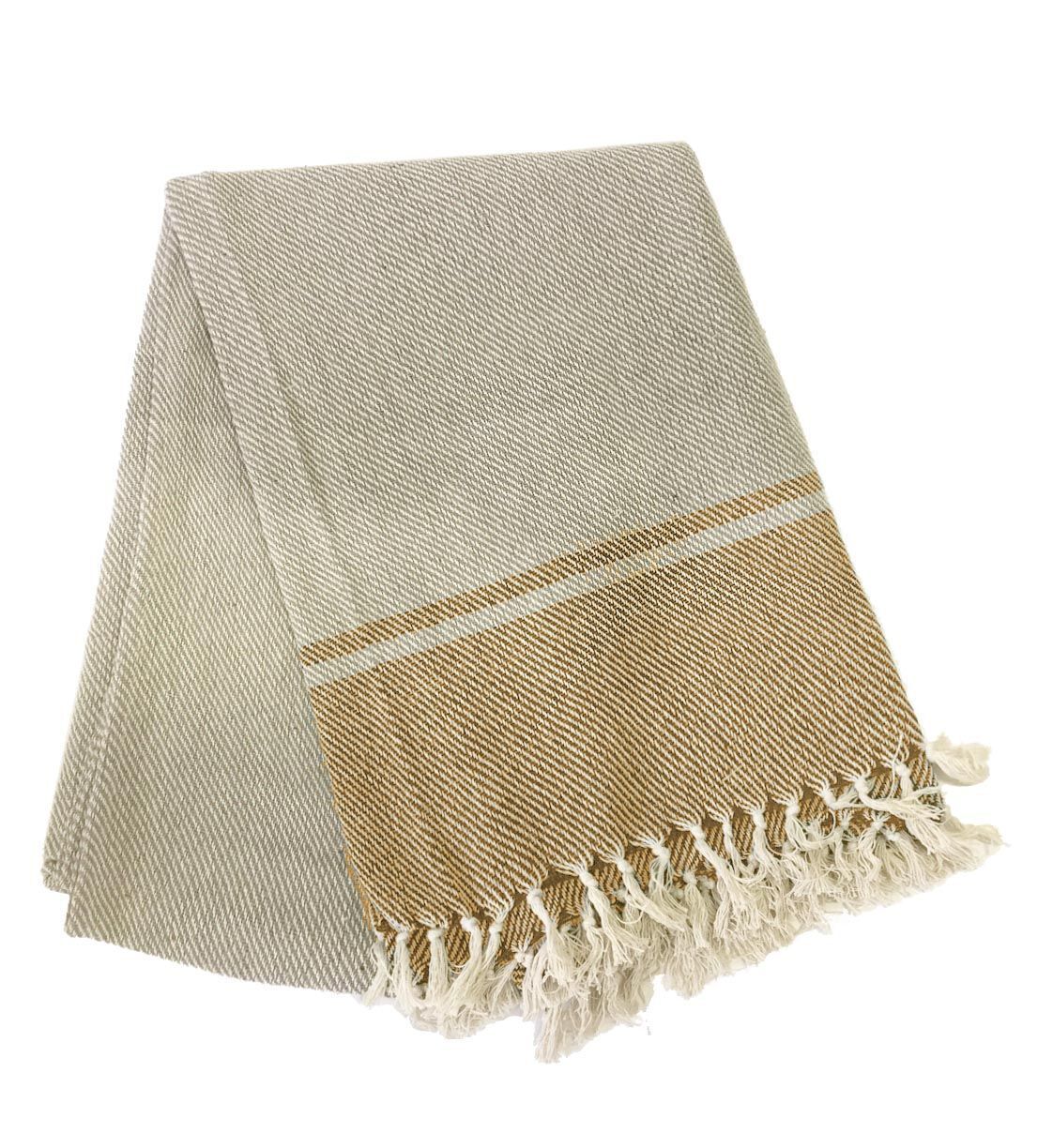 Plaid in cotone con frange 150 x 250 cm Sabbia  - Tirolix