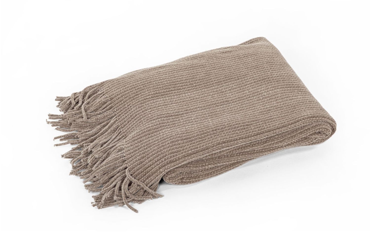 Plaid morbido con frange 130 x 170 cm Taupe - Tirolix