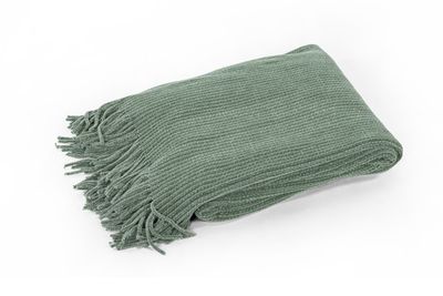 Plaid morbido con frange 130 x 170 cm Verde Salvia - Tirolix