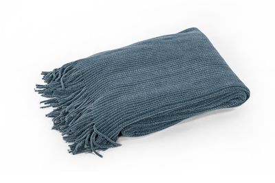 Plaid morbido con frange 130 x 170 cm Blu - Tirolix