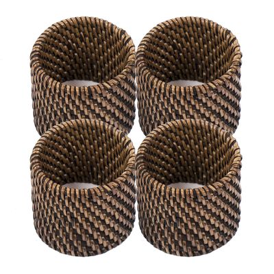 Portatovaglioli Rattan 4,5x5 cm Marrone Scuro 4 Pz. - Tirolix