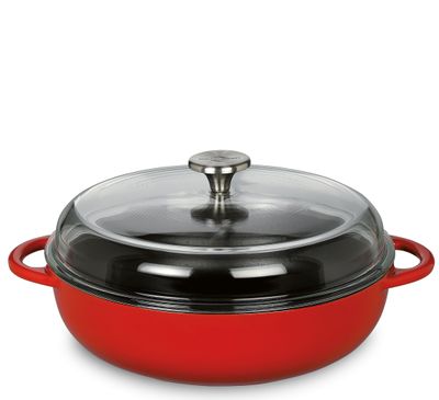 Küchenprofi - Casseruola bassa coperchio alto in vetro rosso 28 cm