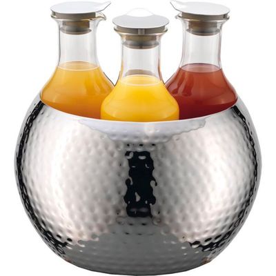 Frlich - Sfera in Acciaio Inox Martellato, 3 Caraffe di Vetro Carafine