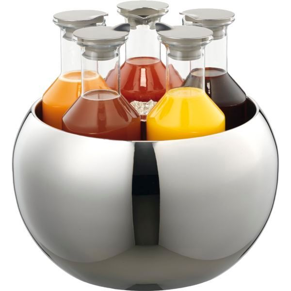Frilich - Sfera in Acciaio Inox Lucidato, 5 Caraffe di Vetro Carafine