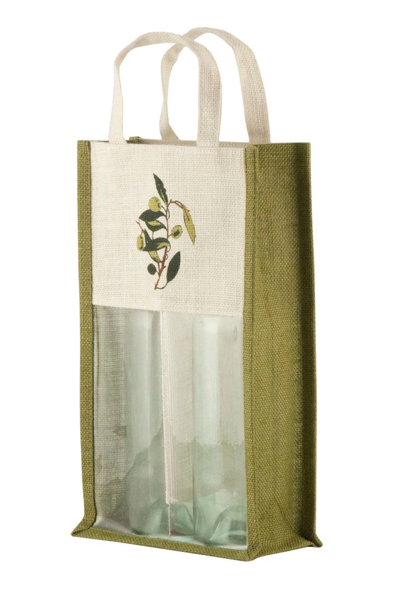 Portabottiglie in Juta Con Stampa 35x20x10 cm Bianco/Verde