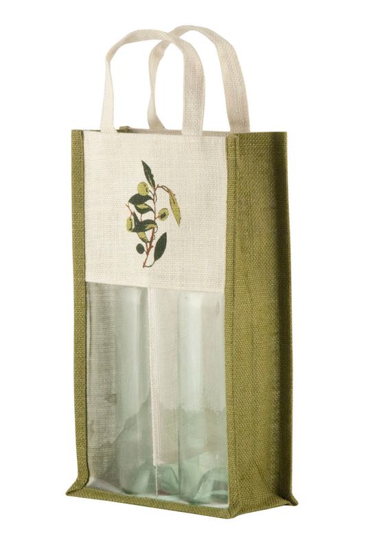 Portabottiglie in Juta Con Stampa 35x20x10 cm Bianco/Verde