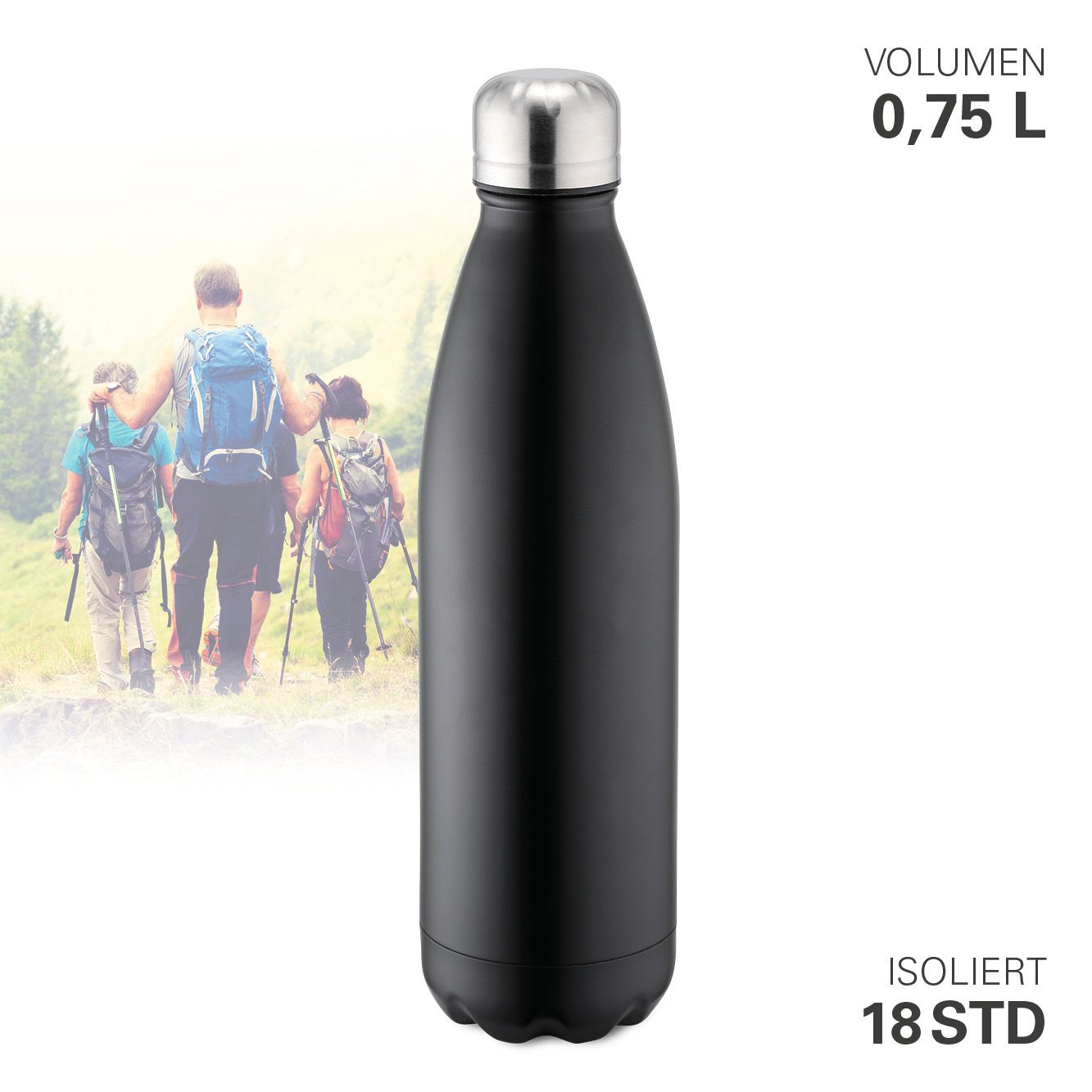 Bottiglia thermos sottovuoto 0,75 l Nero - Weis