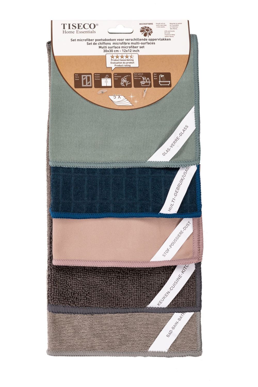 Panno in microfibra 5 pezzi 30 x 30 cm Multicolore - Tirolix