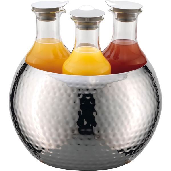 Frlich - Sfera in Acciaio Inox Martellato, 3 Caraffe di Vetro Carafine