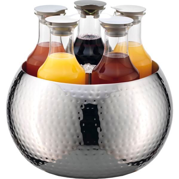 Frlich - Sfera in Acciaio Inox Martellato, 5 Caraffe in Vetro Carafine
