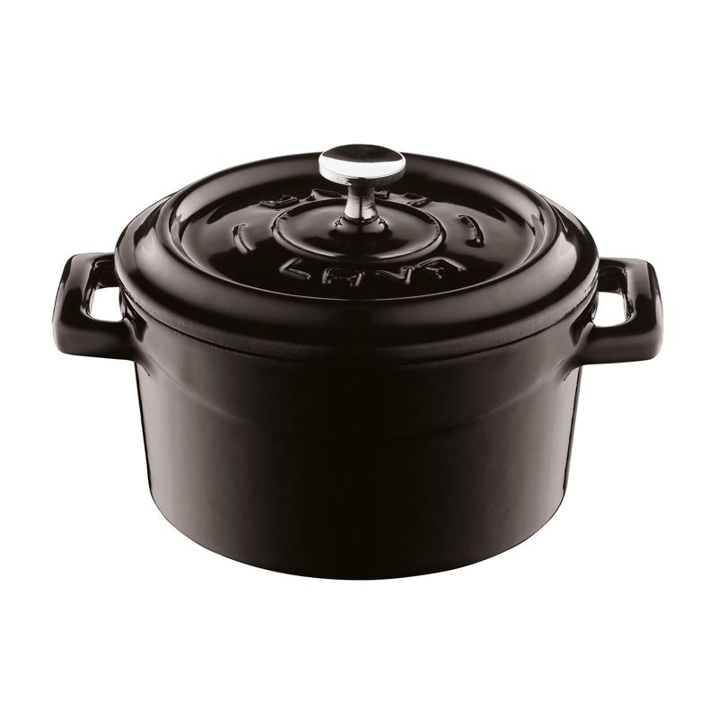 Paderno - Casseruola tonda con coperchio nera 10 cm Ghisa smaltata